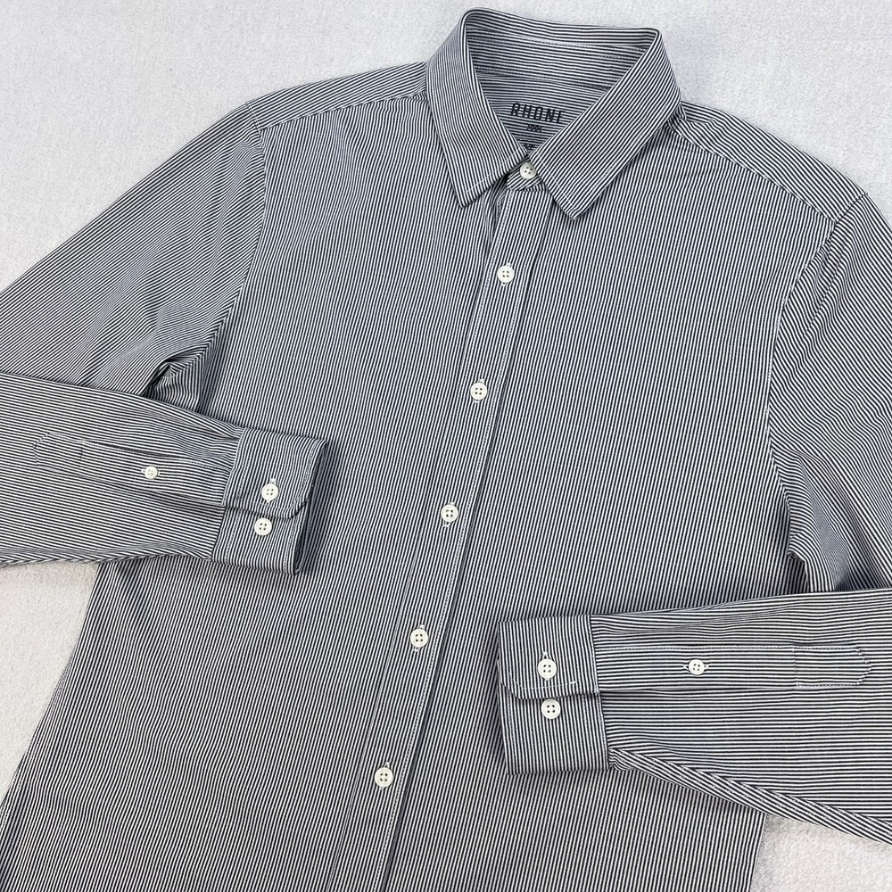 Rhone Commuter Shirt Mens S Slim Fit Gray Pinstripe Italian Fabric Stretch Nylon
